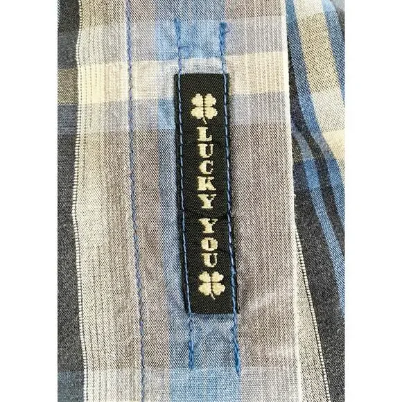 Lucky Brand Men's Pearl Snap Button Up Rockabilly Shirt Western Rodeo Blue Gray - Picture 6 of 8